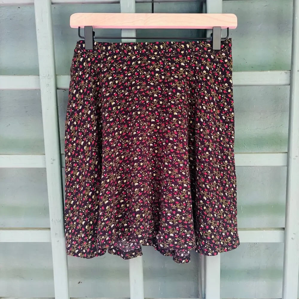 Denim & Supply Ralph Lauren Black Ditsy Floral Print Cottagecore Mini Skirt Sz M - Picture 3 of 7